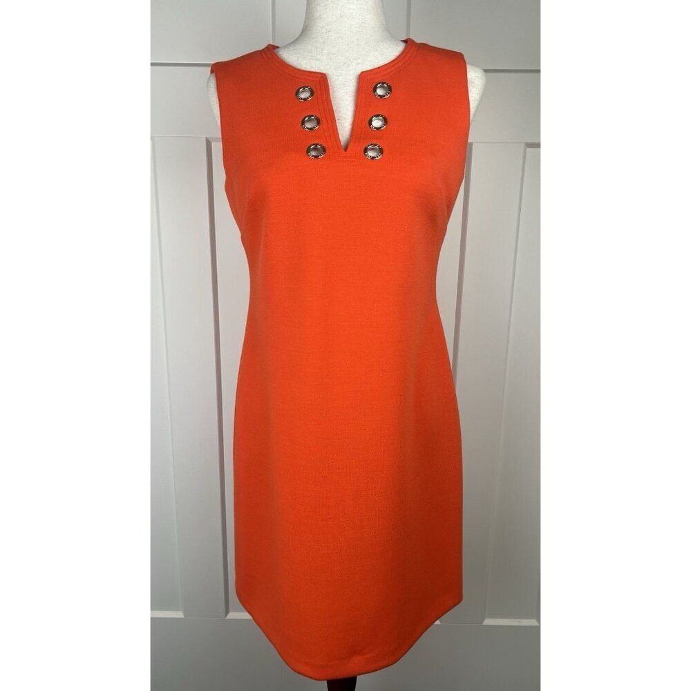 Tommy Hilfiger Coral Orange Shift Dress Gold Grommet Hardware Sleeveless Size 8